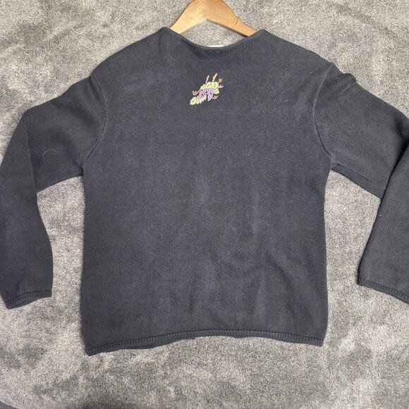 Vintage Novelty Cardigan Sweater Wine Grapes Grapevine Black Size Large - Picture 2 of 6